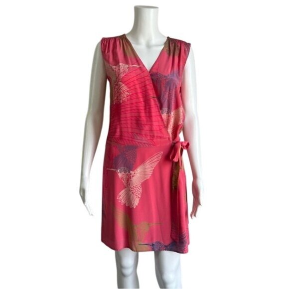 Tibi 100% Silk Wrap Pink Hummingbird Dress - 4 - Picture 1 of 8